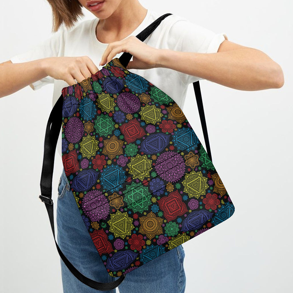 Seven Chakras Flowers Pattern Print Drawstring Backpack