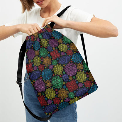 Seven Chakras Flowers Pattern Print Drawstring Backpack