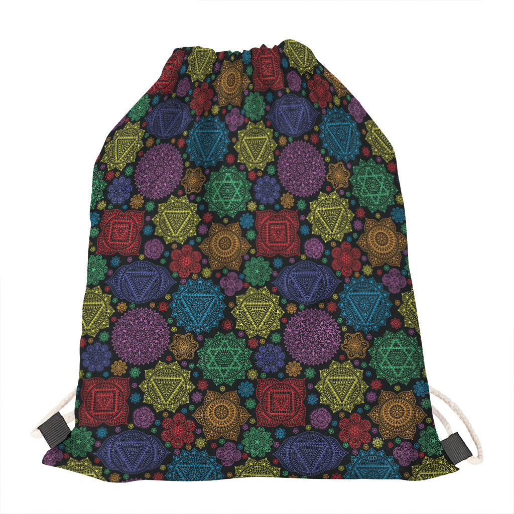 Seven Chakras Flowers Pattern Print Drawstring Bag