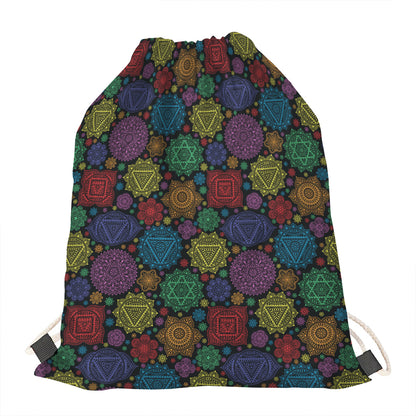 Seven Chakras Flowers Pattern Print Drawstring Bag