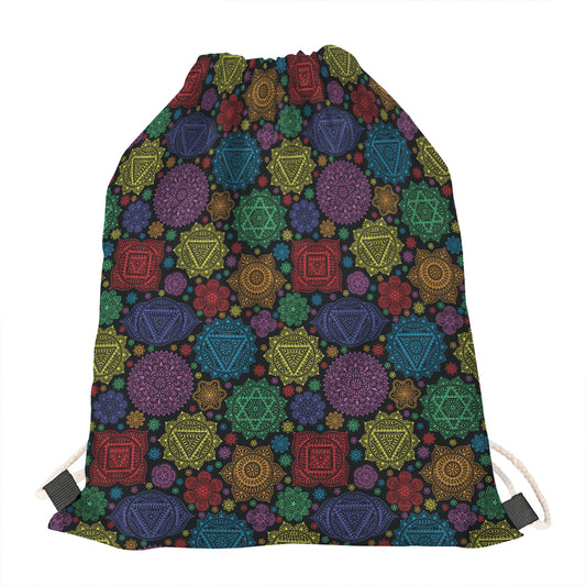 Seven Chakras Flowers Pattern Print Drawstring Bag