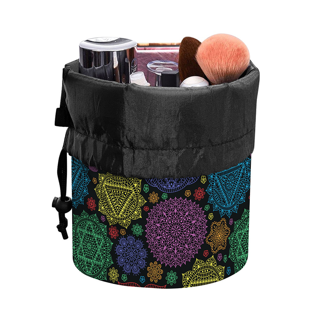 Seven Chakras Flowers Pattern Print Drawstring Makeup Bag