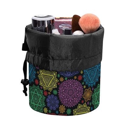 Seven Chakras Flowers Pattern Print Drawstring Makeup Bag