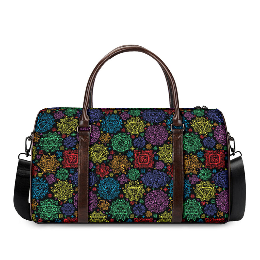 Seven Chakras Flowers Pattern Print Duffle Bag