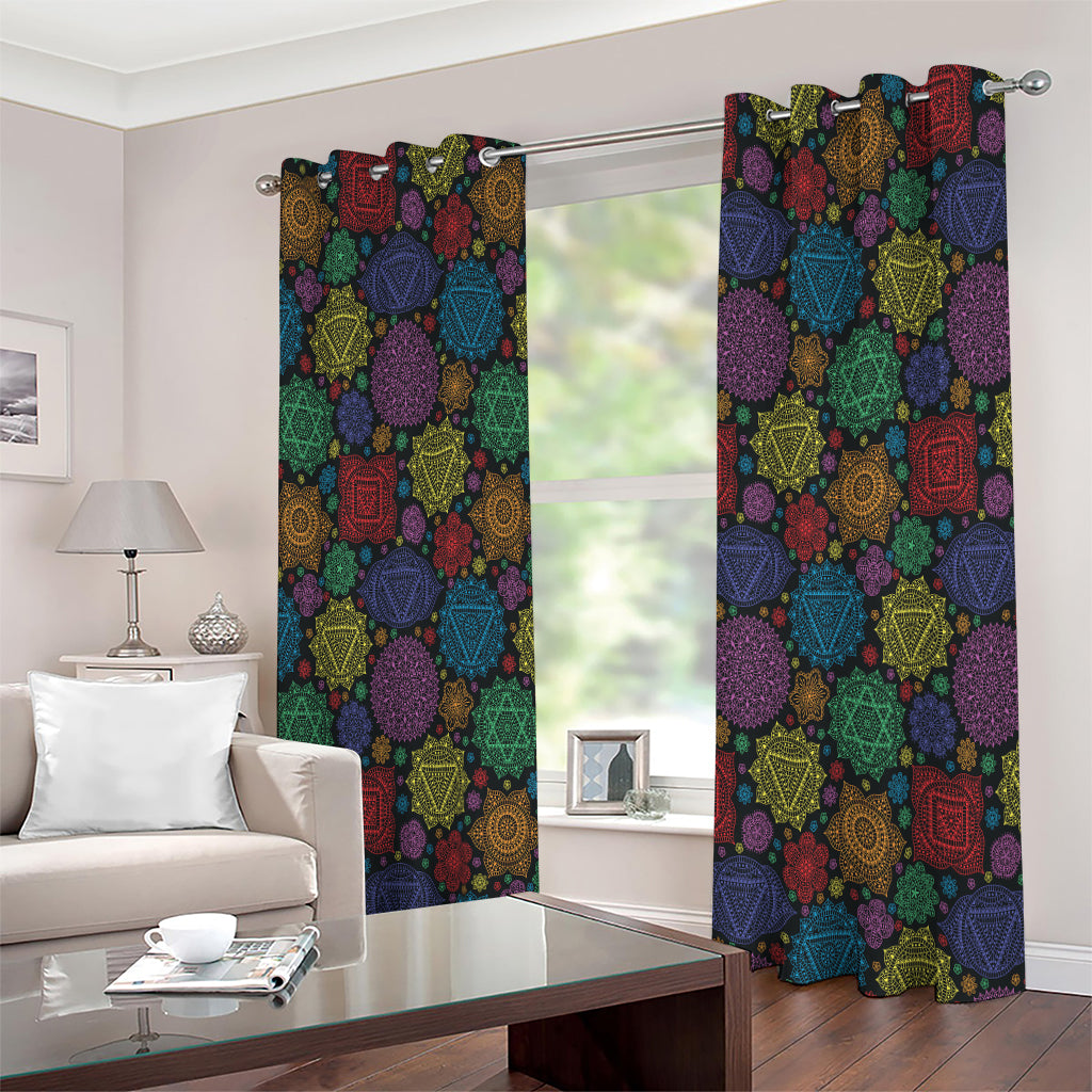 Seven Chakras Flowers Pattern Print Extra Wide Grommet Curtains