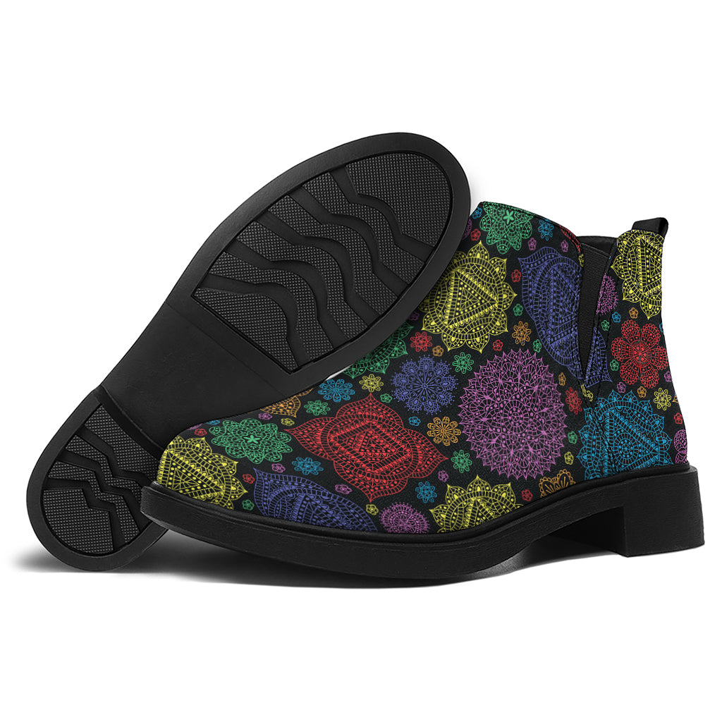 Seven Chakras Flowers Pattern Print Flat Ankle Boots