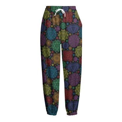 Seven Chakras Flowers Pattern Print Fleece Lined Knit Pants