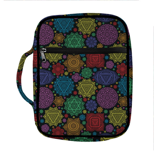 Seven Chakras Flowers Pattern Print Front Pocket Bible Bag
