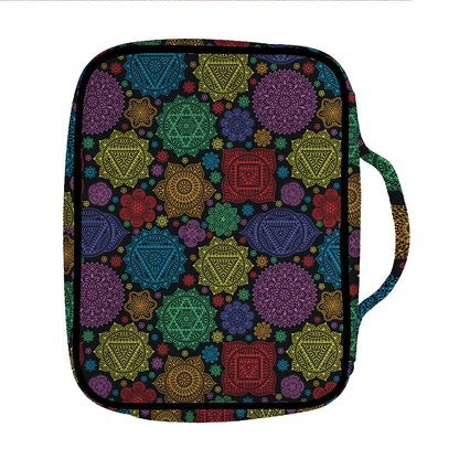 Seven Chakras Flowers Pattern Print Front Pocket Bible Bag