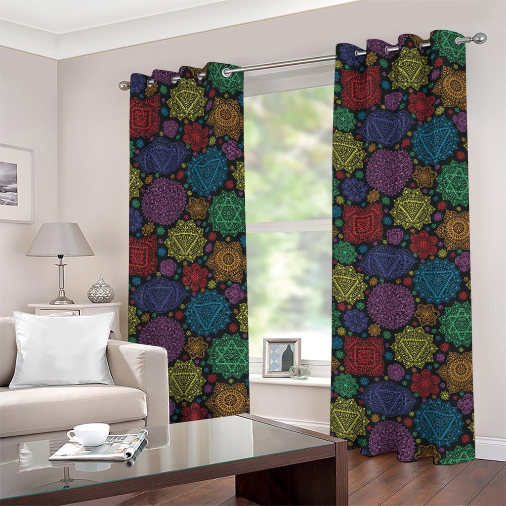 Seven Chakras Flowers Pattern Print Grommet Curtains