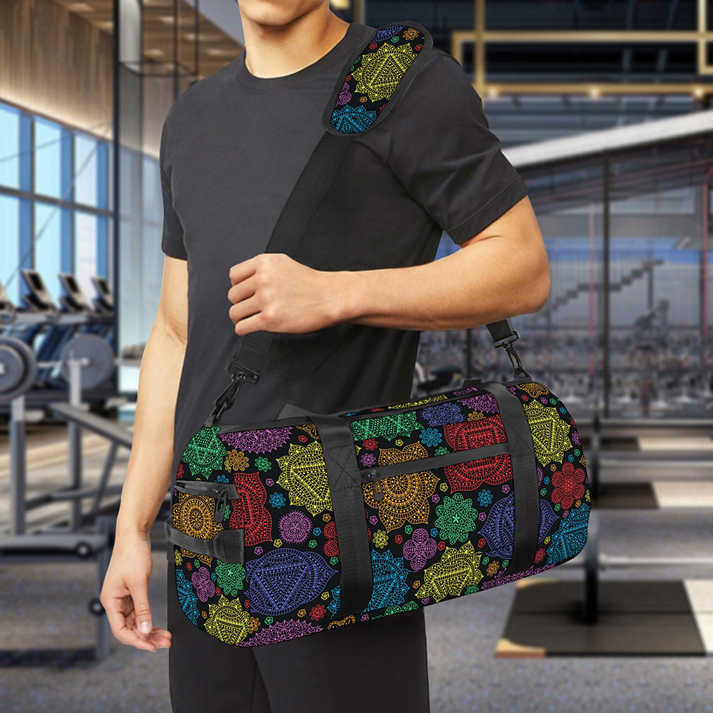 Seven Chakras Flowers Pattern Print Gym Bag