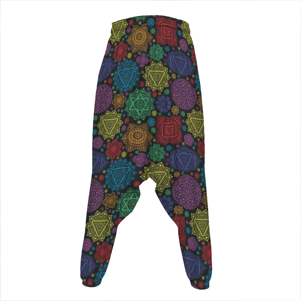 Seven Chakras Flowers Pattern Print Hammer Pants