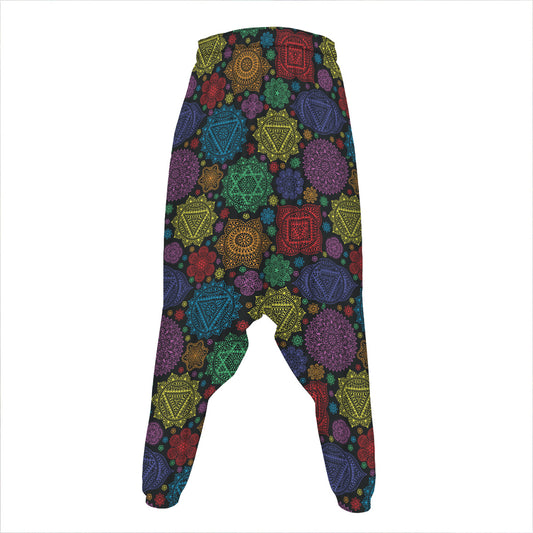 Seven Chakras Flowers Pattern Print Hammer Pants