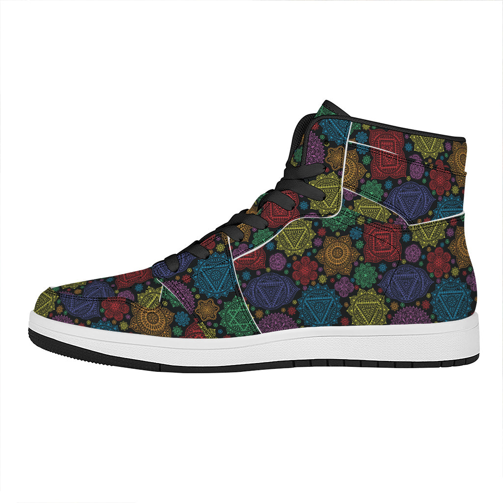 Seven Chakras Flowers Pattern Print High Top Leather Sneakers