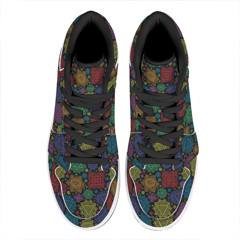 Seven Chakras Flowers Pattern Print High Top Leather Sneakers