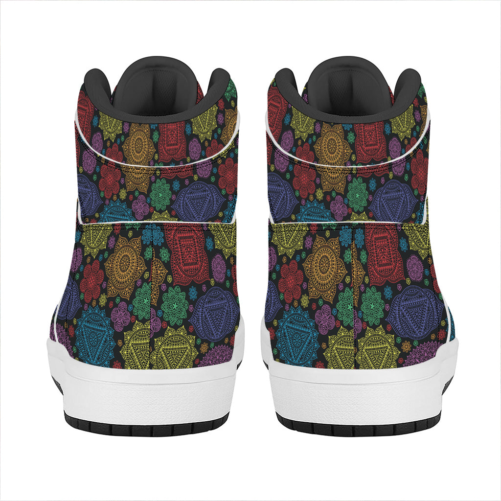 Seven Chakras Flowers Pattern Print High Top Leather Sneakers