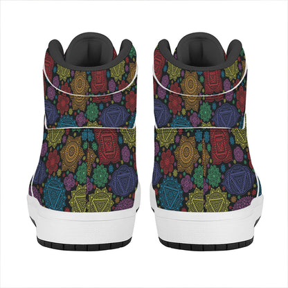 Seven Chakras Flowers Pattern Print High Top Leather Sneakers