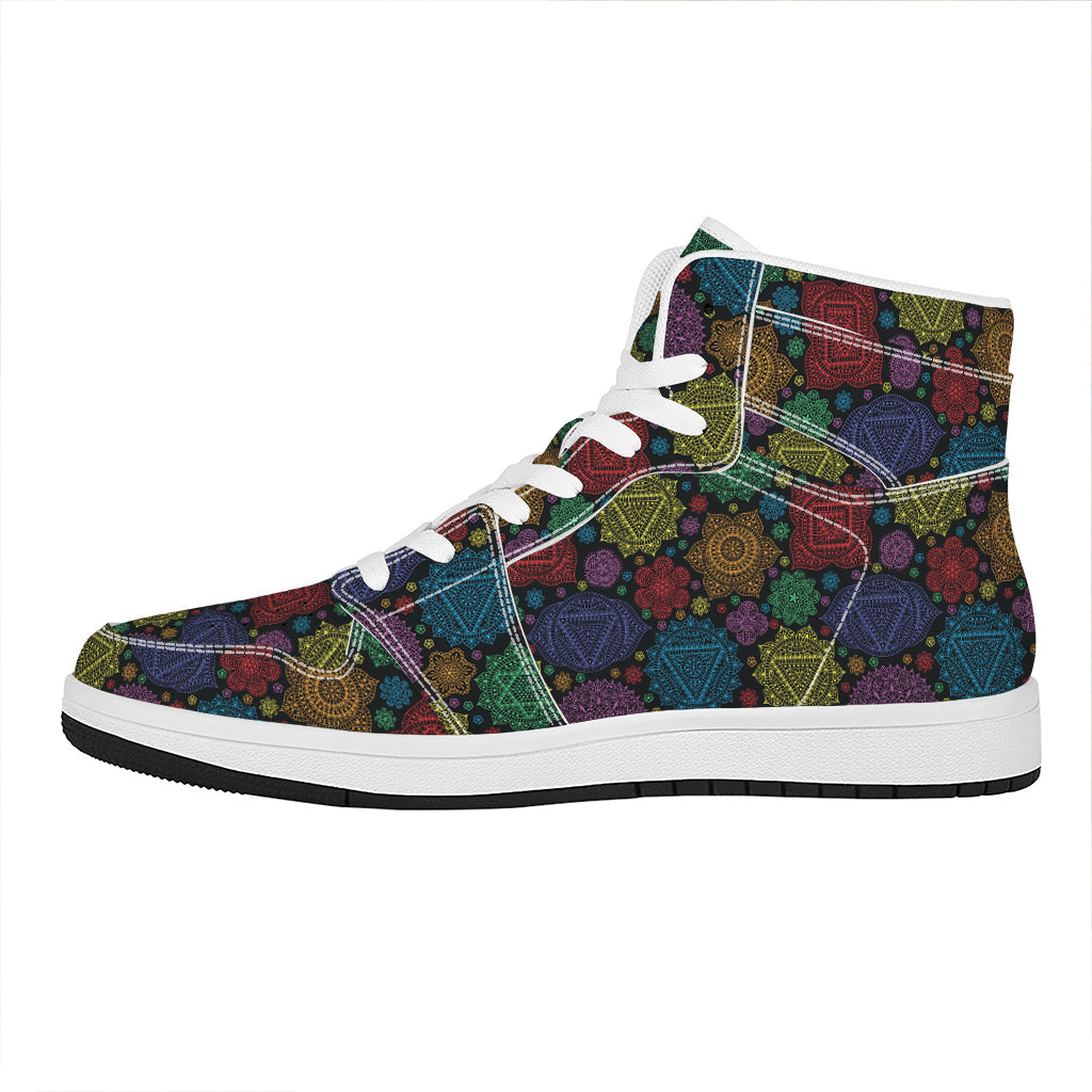 Seven Chakras Flowers Pattern Print High Top Leather Sneakers