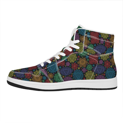 Seven Chakras Flowers Pattern Print High Top Leather Sneakers