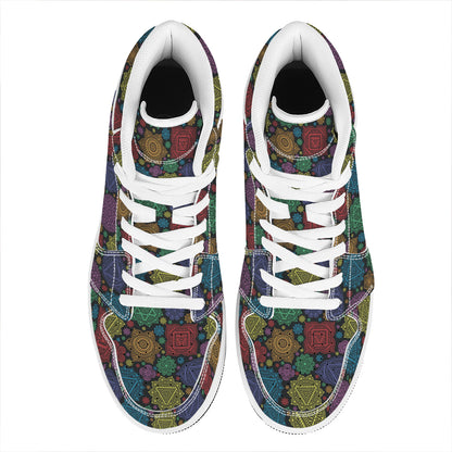 Seven Chakras Flowers Pattern Print High Top Leather Sneakers