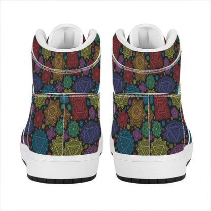 Seven Chakras Flowers Pattern Print High Top Leather Sneakers