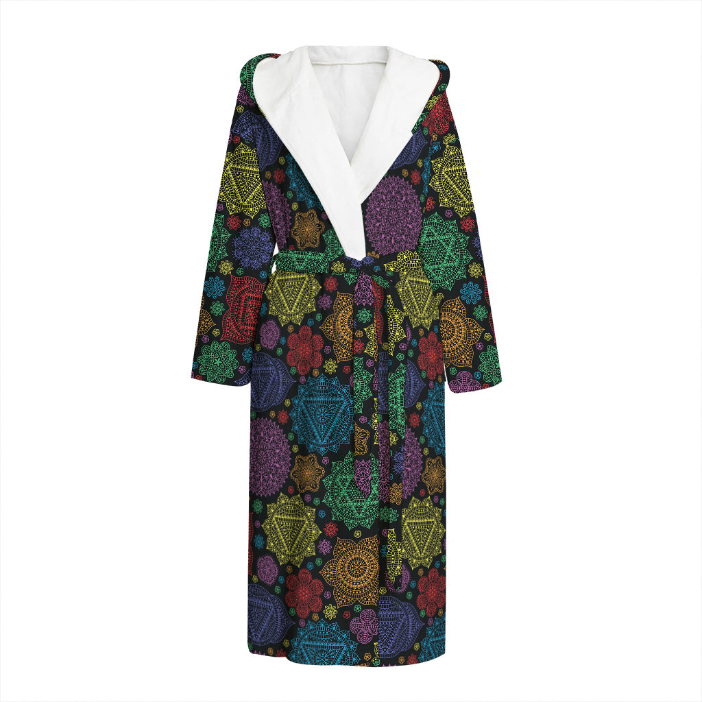 Seven Chakras Flowers Pattern Print Hooded Bathrobe