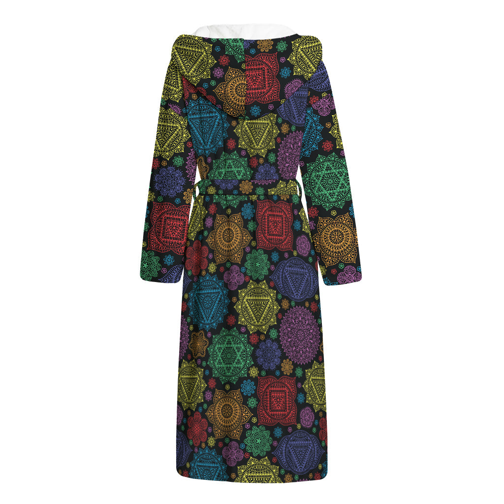 Seven Chakras Flowers Pattern Print Hooded Bathrobe