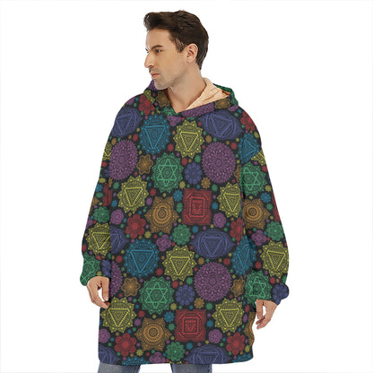 Seven Chakras Flowers Pattern Print Hoodie Blanket