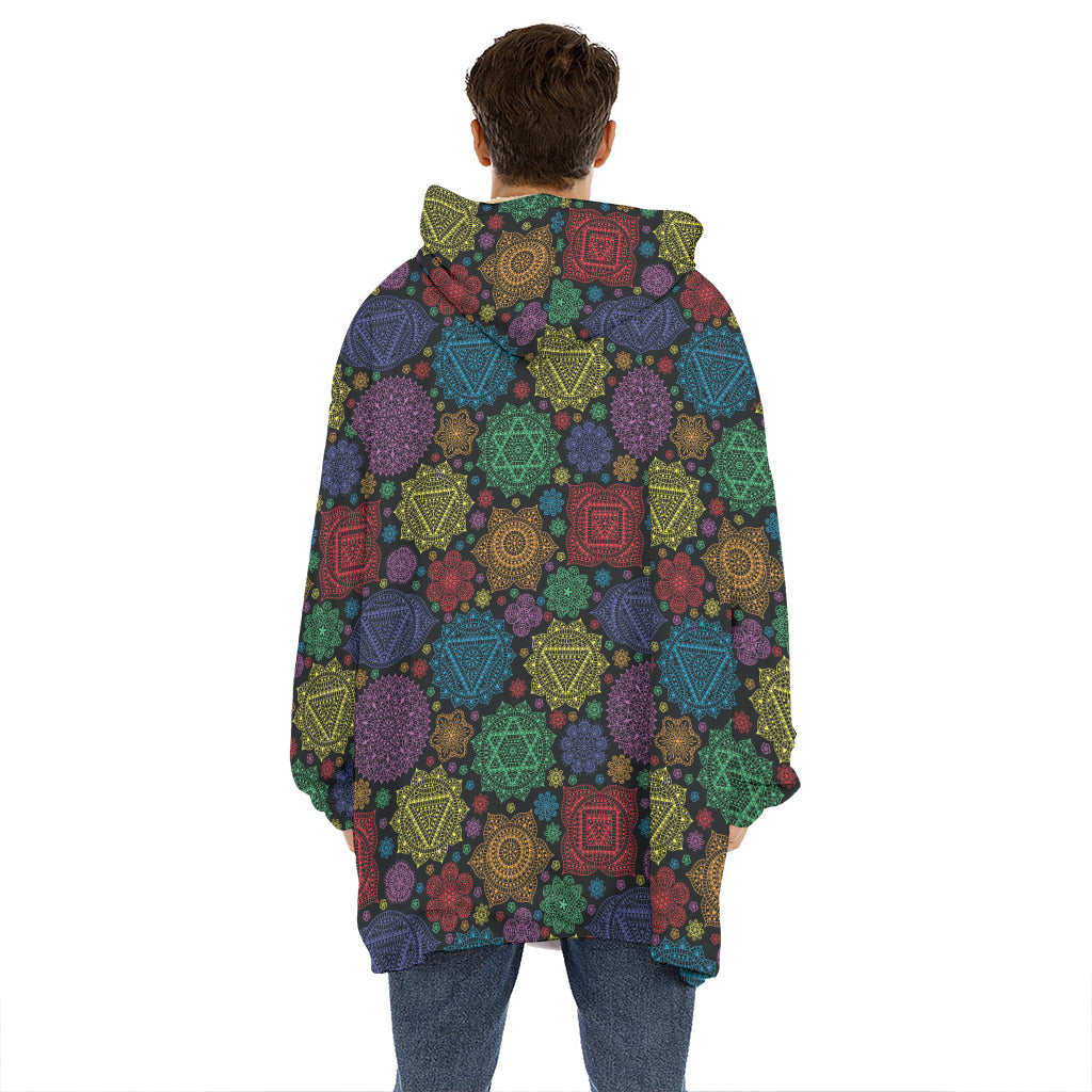 Seven Chakras Flowers Pattern Print Hoodie Blanket