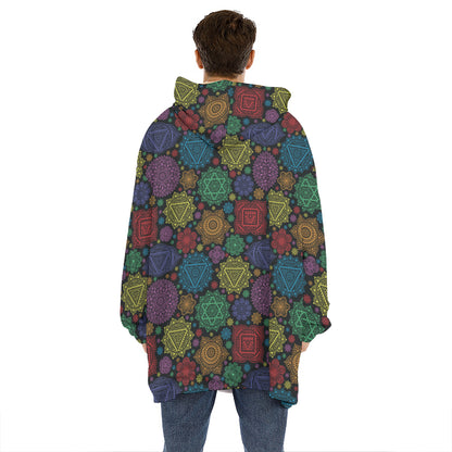 Seven Chakras Flowers Pattern Print Hoodie Blanket