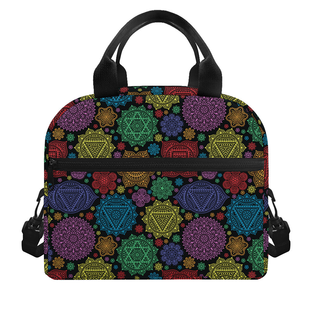 Seven Chakras Flowers Pattern Print Insulated Lunch Bag