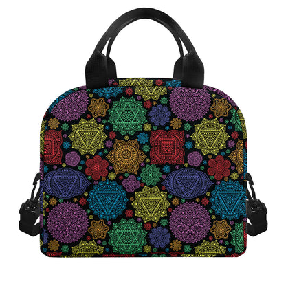 Seven Chakras Flowers Pattern Print Insulated Lunch Bag