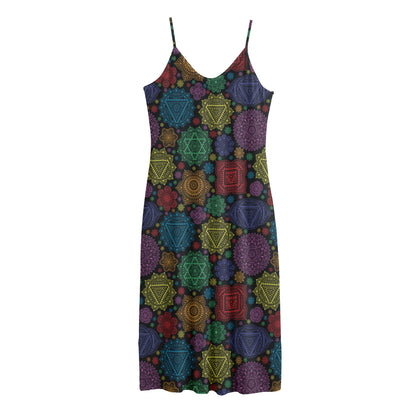 Seven Chakras Flowers Pattern Print Jersey Midi Cami Dress