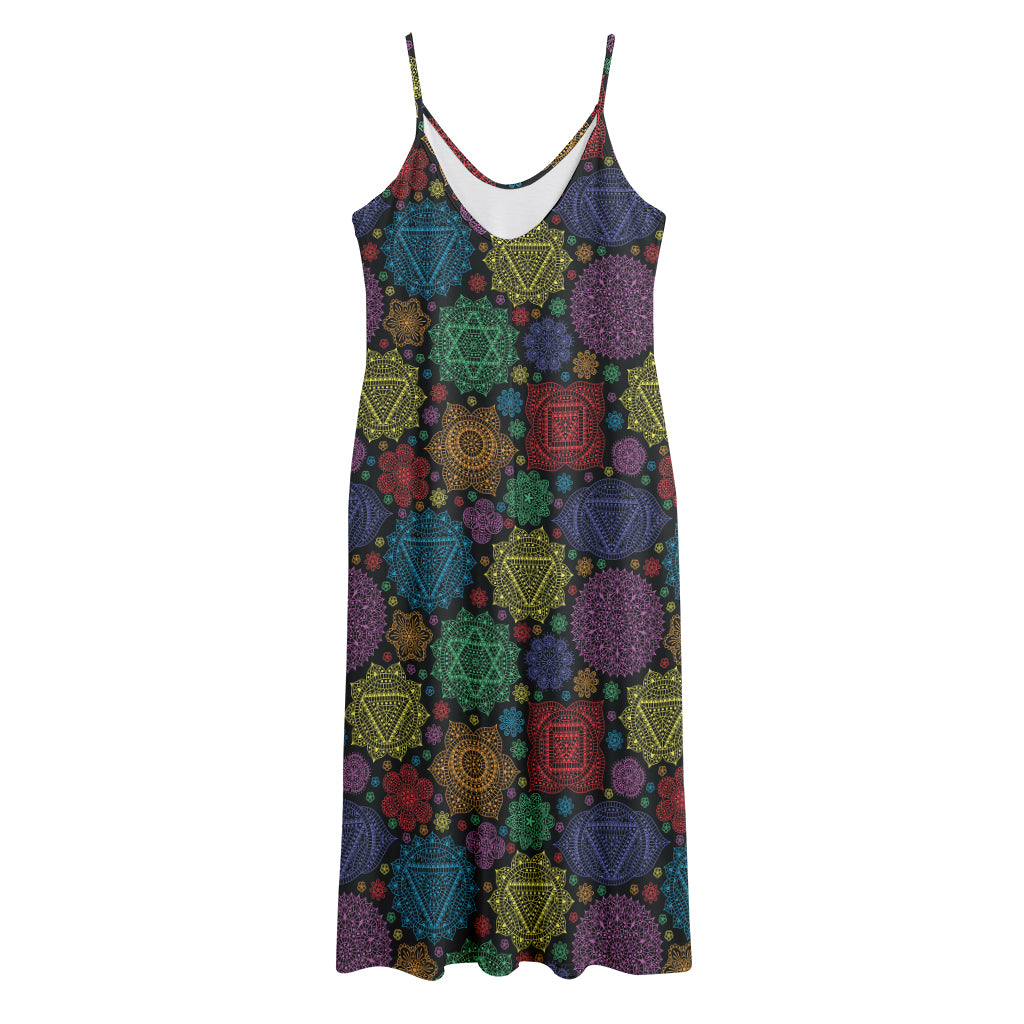 Seven Chakras Flowers Pattern Print Jersey Midi Cami Dress