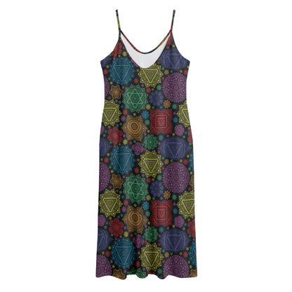 Seven Chakras Flowers Pattern Print Jersey Midi Cami Dress