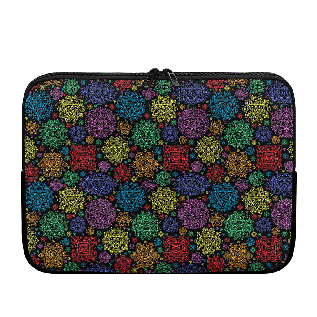 Seven Chakras Flowers Pattern Print Laptop Sleeve