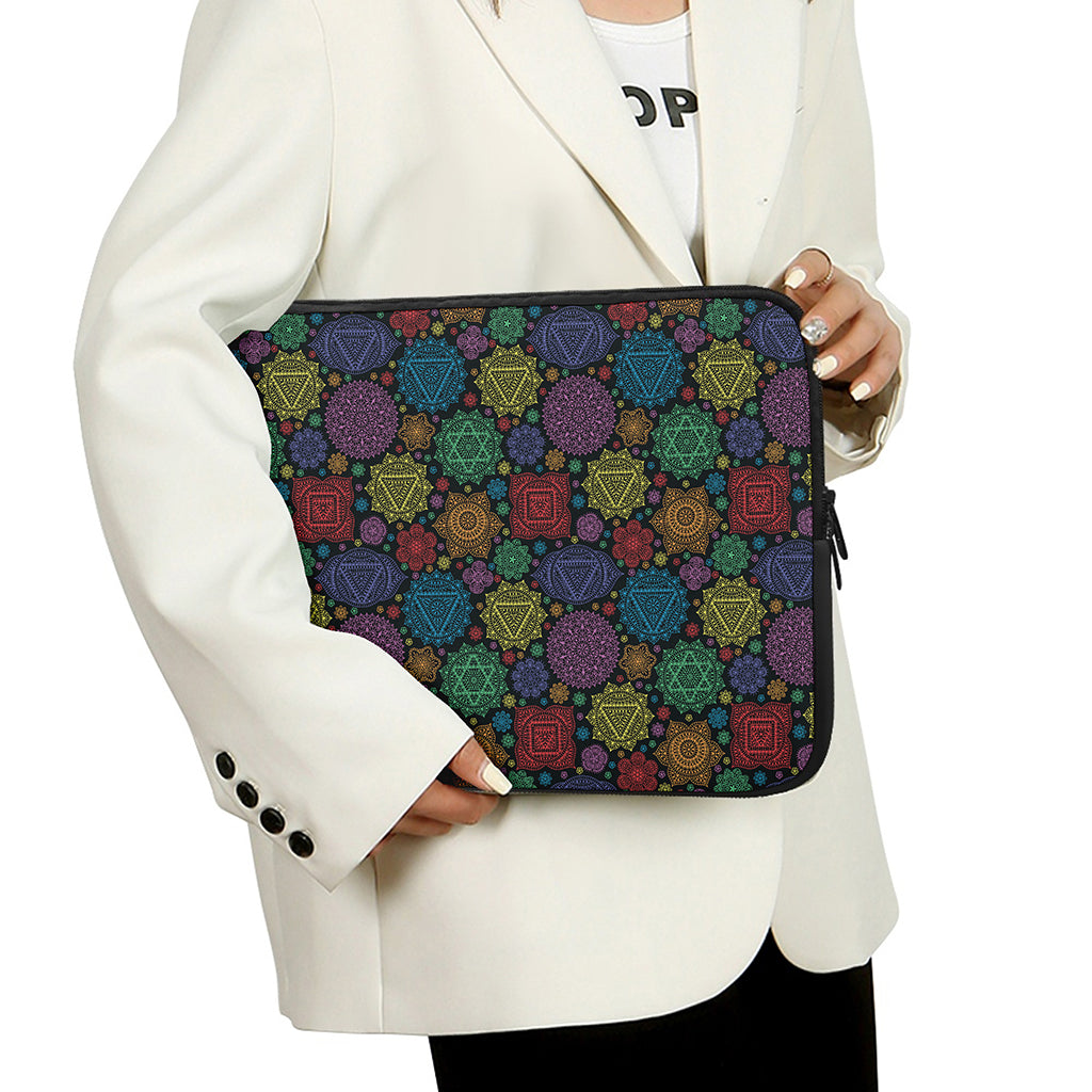Seven Chakras Flowers Pattern Print Laptop Sleeve