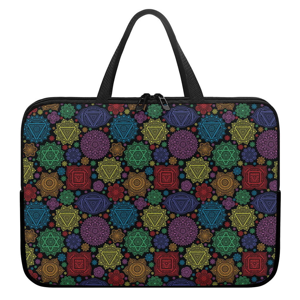 Seven Chakras Flowers Pattern Print Laptop Sleeve With Handle