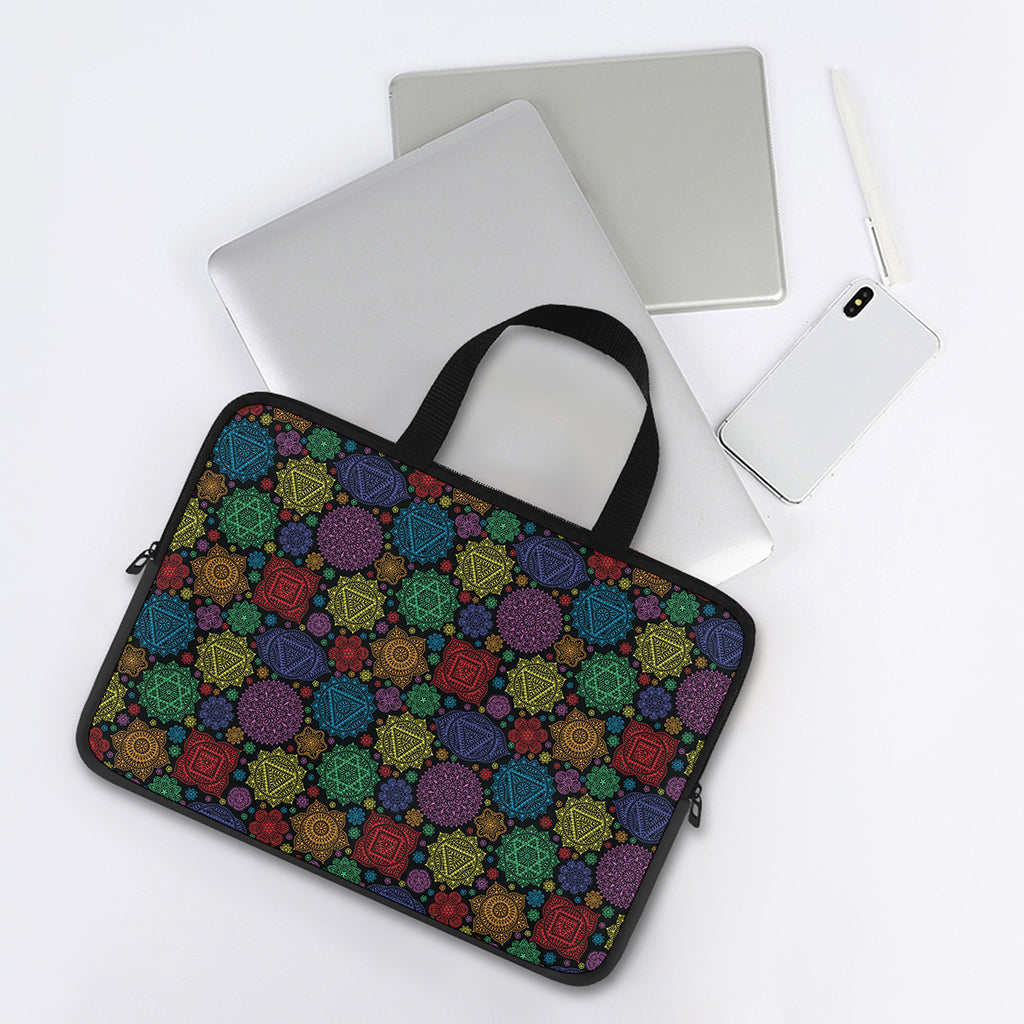 Seven Chakras Flowers Pattern Print Laptop Sleeve With Handle