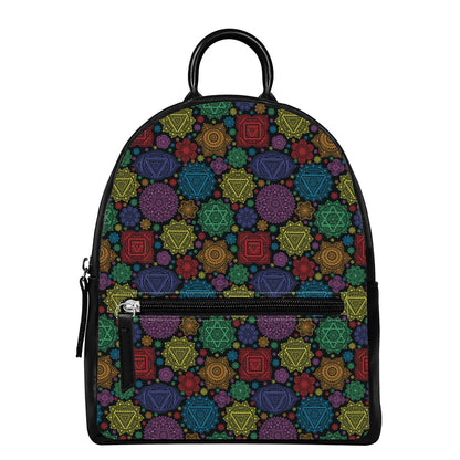 Seven Chakras Flowers Pattern Print Leather Backpack