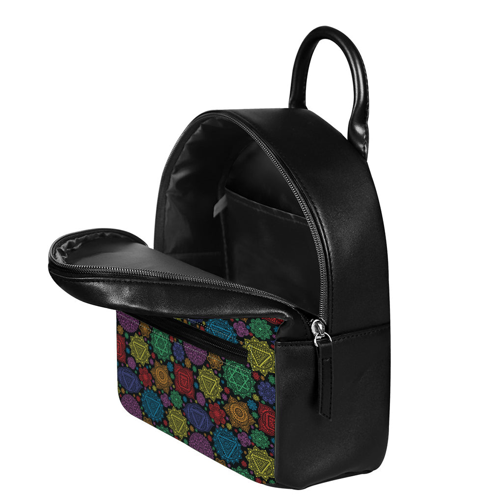 Seven Chakras Flowers Pattern Print Leather Backpack