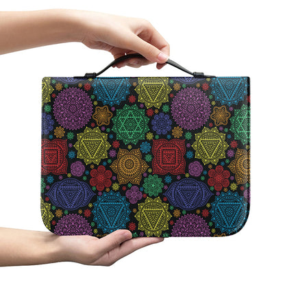 Seven Chakras Flowers Pattern Print Leather Bible Cover