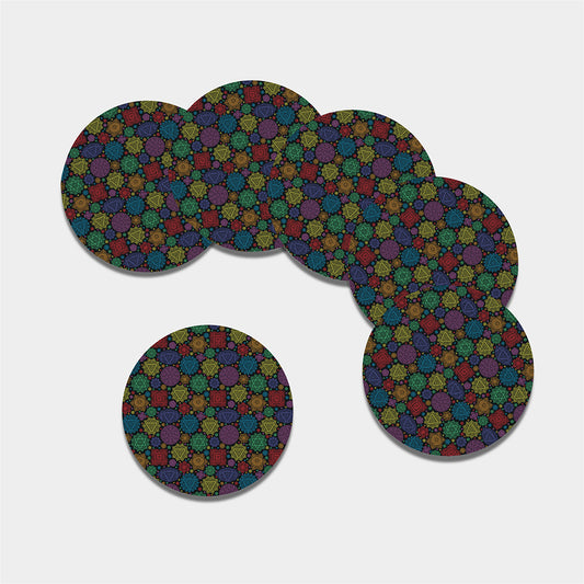 Seven Chakras Flowers Pattern Print Leather Coaster Set