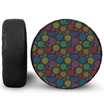 Seven Chakras Flowers Pattern Print Leather Spare Tire Cover