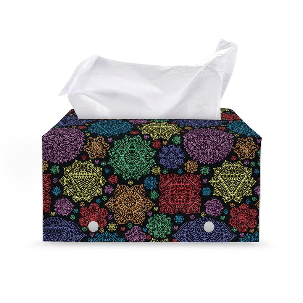 Seven Chakras Flowers Pattern Print Leather Tissue Box Cover