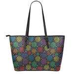 Seven Chakras Flowers Pattern Print Leather Tote Bag