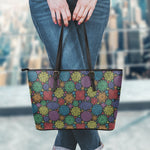 Seven Chakras Flowers Pattern Print Leather Tote Bag