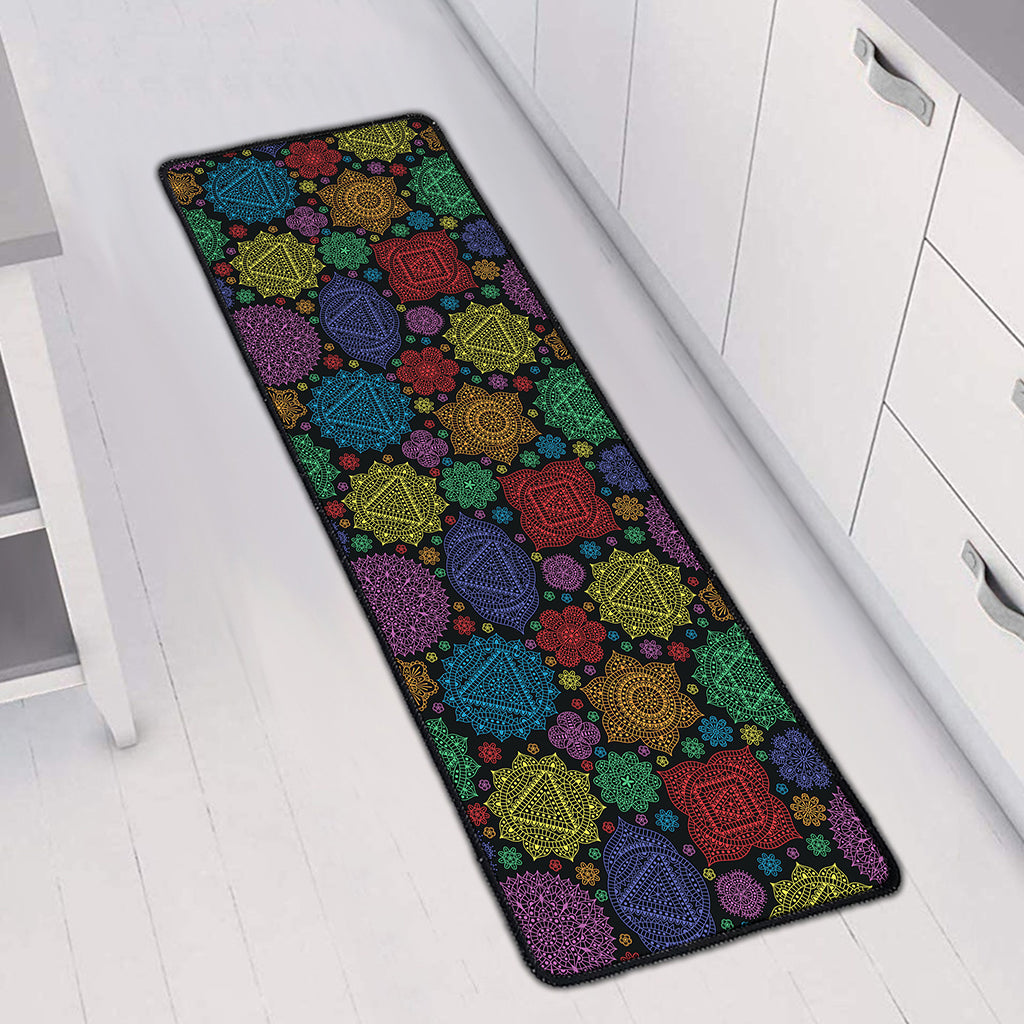 Seven Chakras Flowers Pattern Print Long Kitchen Mat
