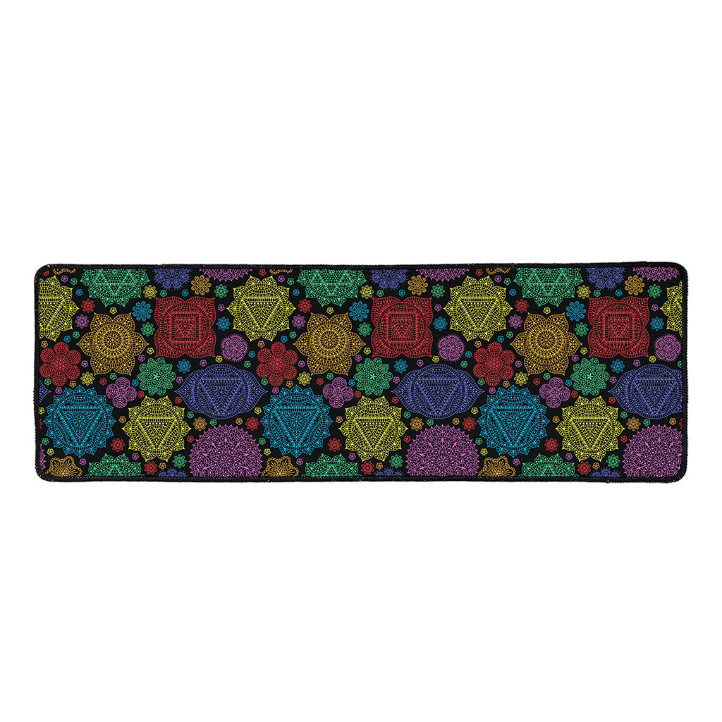 Seven Chakras Flowers Pattern Print Long Kitchen Mat