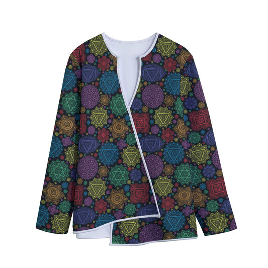 Seven Chakras Flowers Pattern Print Long Sleeve Short Coat